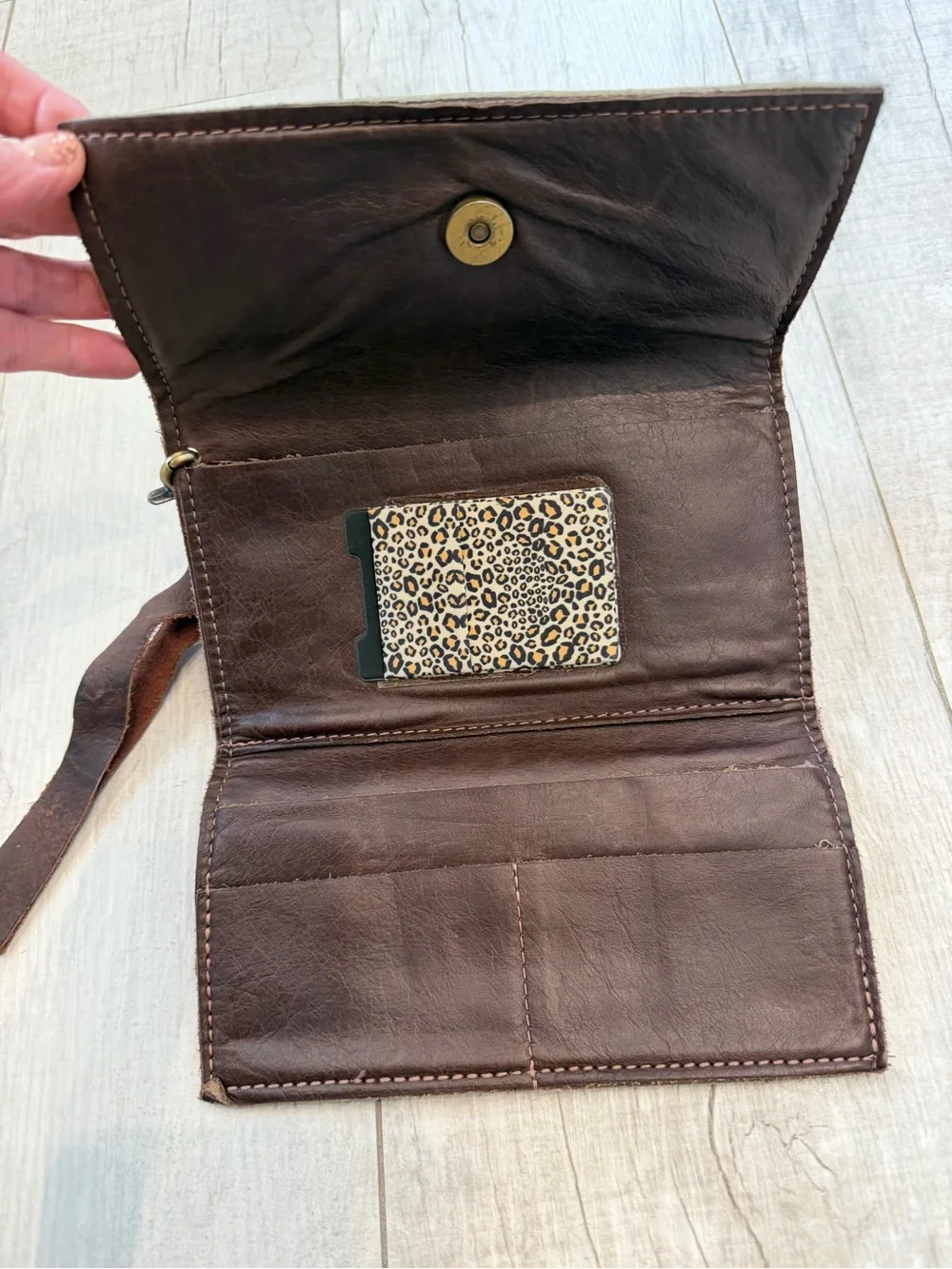 Upcycled Leopard Print Wristlet Clutch - Brown